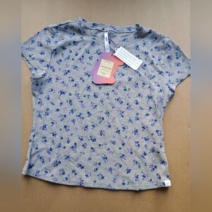 Yitty Soft Rib Baby Tee Gray Blue Floral Medium NWT T Shirt Top